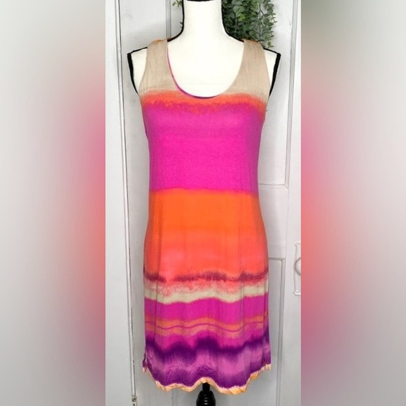 CYNTHIA ROWLEY ~ Pink and Orange Bright Watercolor Tank Dress ~ Size Small - Picture 1 of 4